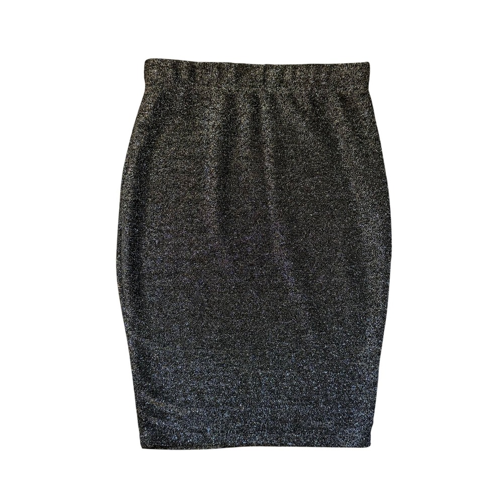 NUDE Black Silver‎ Metallic Glitter Pencil Skirt Small NS3197 Bodycon Shimmer